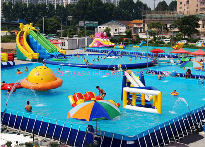 Unitized Amusement Inflatable Water Parks , Blow Up Water Slide With Bracket Pool